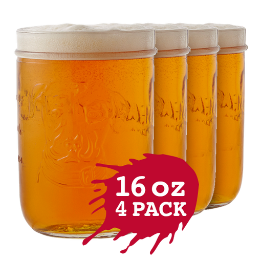 Four 16oz Mason Jar Pint Glasses, ideal for beverages and home entertaining.”