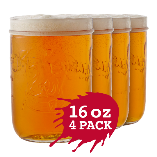 Four 16oz Mason Jar Pint Glasses, ideal for beverages and home entertaining.”