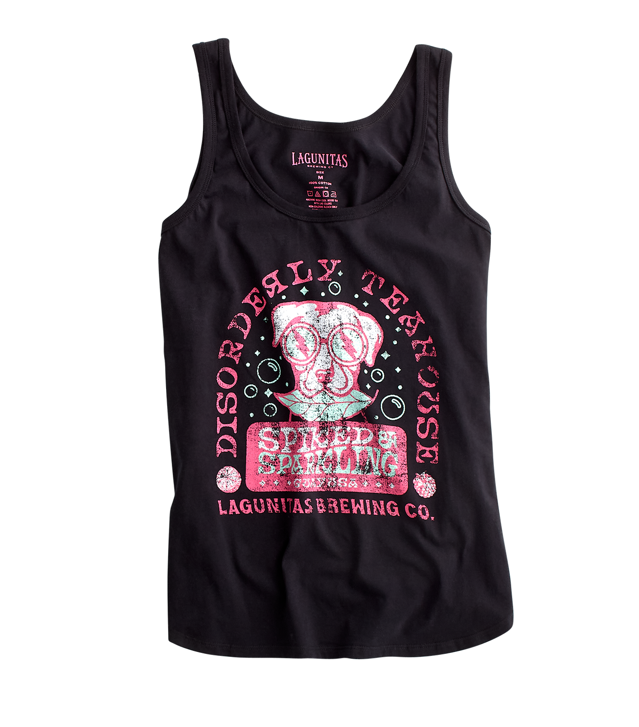 “A stylish tank top featuring the unique Disorderly TEAhouse design. This Lagunitas brewery merchandise is made with comfortable and breathable fabric, making it perfect for casual wear. The eye-catching and distinctive design showcases Lagunitas branding and represents their rebellious spirit. It's a trendy and fashionable choice for beer enthusiasts who want to stand out with Lagunitas style”