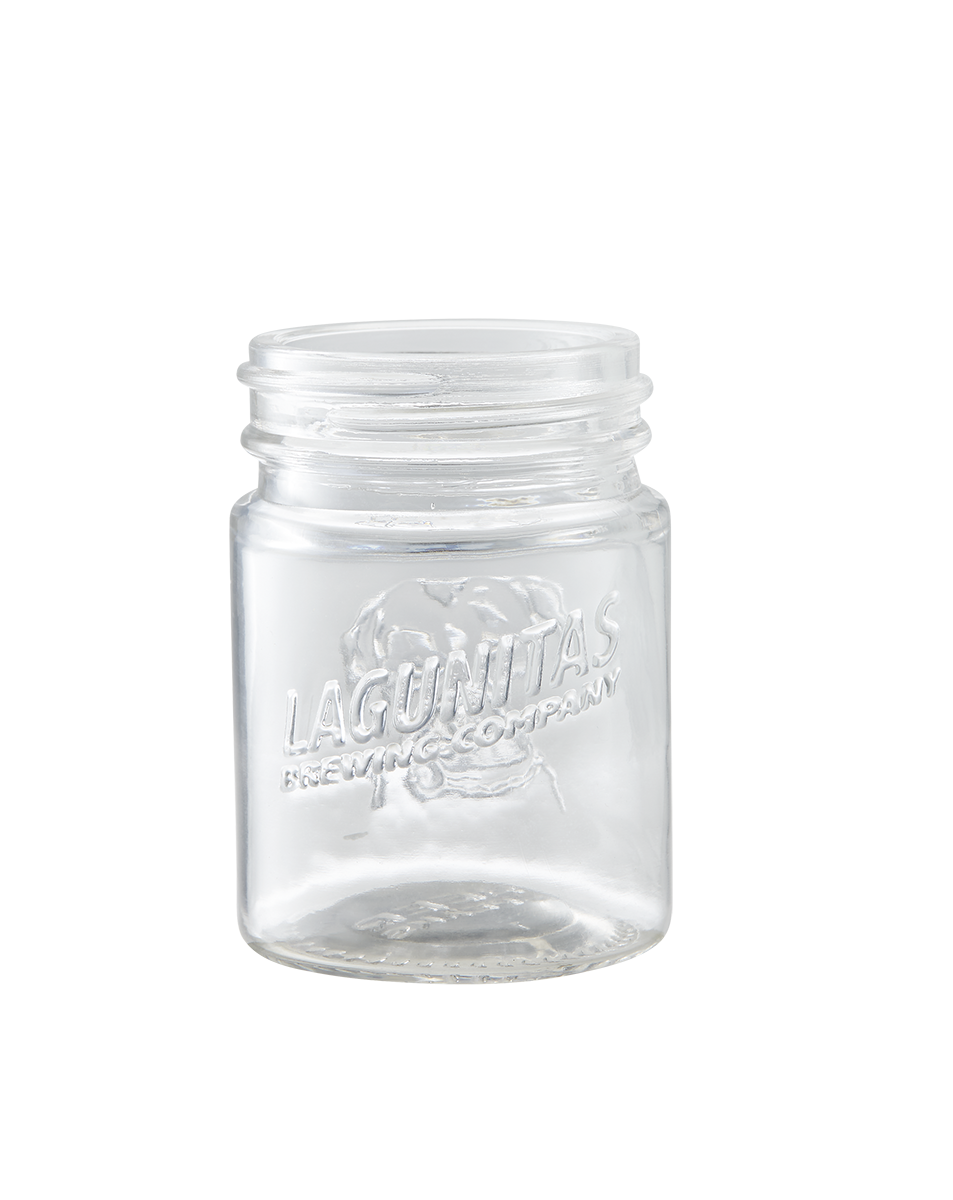 "Iconic Lagunitas Mason Jar Shot Glass - 2oz, showcasing Lagunitas logo, perfect for parties, made with durable glass, dishwasher-safe. Let your beer speak! Life is uncertain. #Lagunitas #ShotGlass #PartyEssentials"