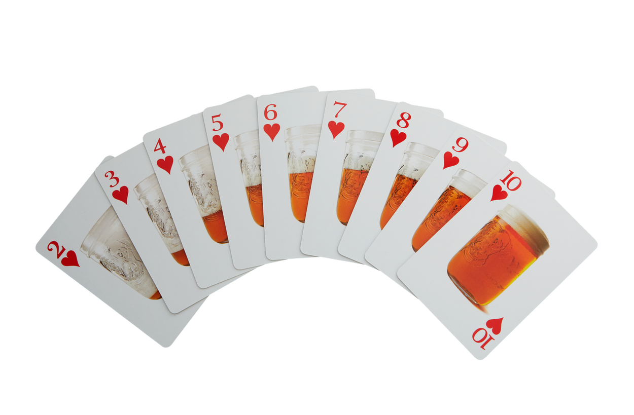 A fully-customized deck of Lagunitas beer playing cards featuring proportionally-sipped mason jars for all the Number Cards, and special art for each Face Card. Whatever you’re playin’, it’s good to have friends!