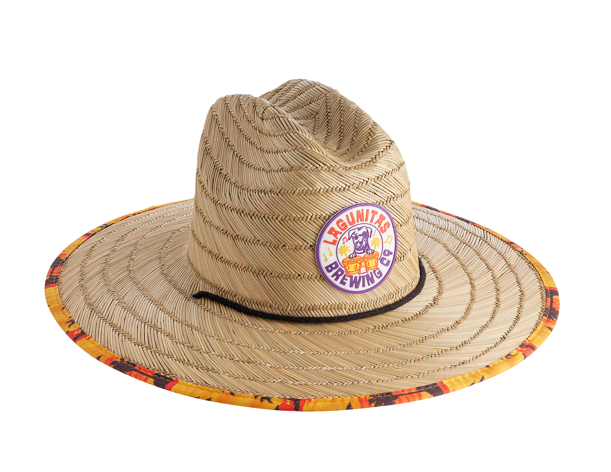 A close-up view of the Lagunitas Island Beats Sun Hat is shown. The hat features a wide brim, providing ample shade to the wearer. The hat's lightweight design makes it comfortable to wear even on hot days. 