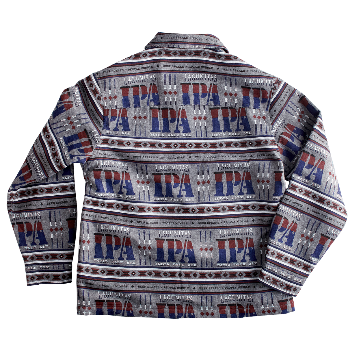 “A unique and stylish jacket featuring a captivating canyon print. Made with a Poly/Rayon shell, it offers a comfortable fit. The jacket includes a patch pocket with a pen slot, lined hand pockets, and an interior pocket. Adorned with Lagunitas metal snaps, this jacket is perfect for beer enthusiasts seeking trendy and functional outerwear.”