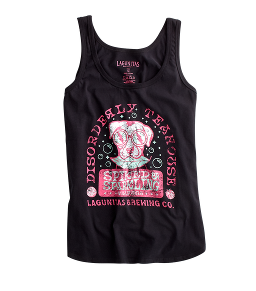 “A stylish tank top featuring the unique Disorderly TEAhouse design. This Lagunitas brewery merchandise is made with comfortable and breathable fabric, making it perfect for casual wear. The eye-catching and distinctive design showcases Lagunitas branding and represents their rebellious spirit. It's a trendy and fashionable choice for beer enthusiasts who want to stand out with Lagunitas style”