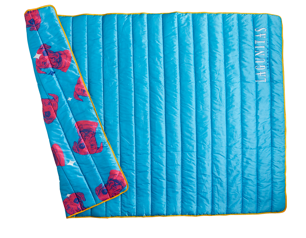 “Cozy Lagunitas camp blanket in vibrant blue, featuring a stylish Lagunitas dog pattern. Perfect for camping, picnics, or chilly evenings by the fire. Made with premium materials for durability and warmth. Lightweight and versatile, it's a must-have outdoor accessory. Machine washable for easy cleaning. Great gift for outdoor enthusiasts and nature lovers.”
