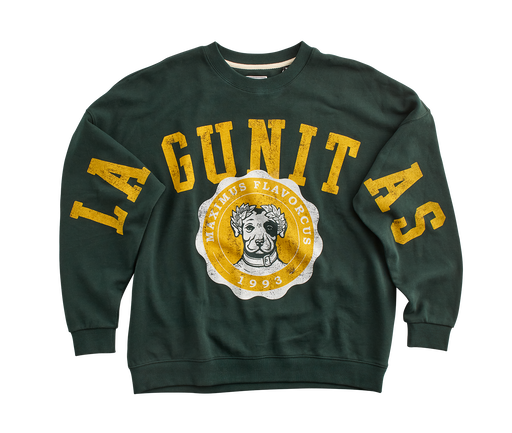 “Lagunitas green oversized crewneck sweatshirt featuring a unique dog design. Made with premium quality fabric for stylish comfort. Eye-catching and trendy, this unisex sweatshirt showcases Lagunitas branding and is perfect for dog lovers”