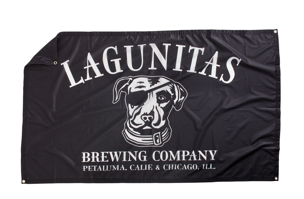 Ye scallywags don’t need a ship mast or flagpole to fly this Lagunitas Pirate Flag, just a wall about yarr big... 60" x 35"