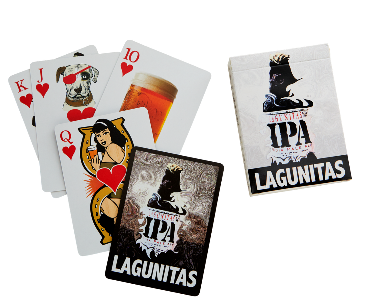 A fully-customized deck of Lagunitas beer playing cards featuring proportionally-sipped mason jars for all the Number Cards, and special art for each Face Card. Whatever you’re playin’, it’s good to have friends!